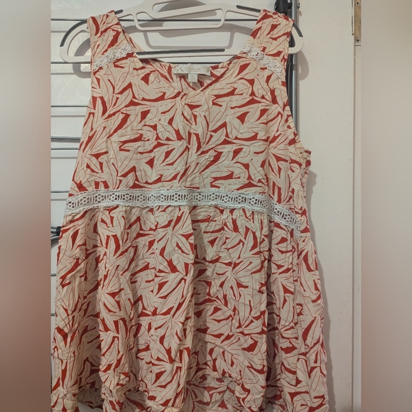 Red/white patterned lace trim sleeveless top XL Suzanne Betro - Picture 5 of 7